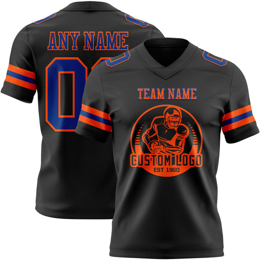 Custom Black Royal-Orange Mesh Authentic Football Jersey