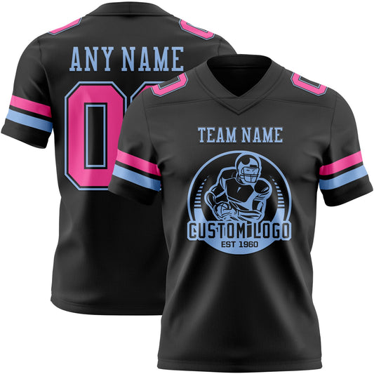 Custom Black Pink-Light Blue Mesh Authentic Football Jersey