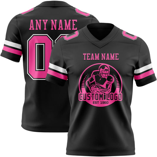 Custom Black Pink-White Mesh Authentic Football Jersey