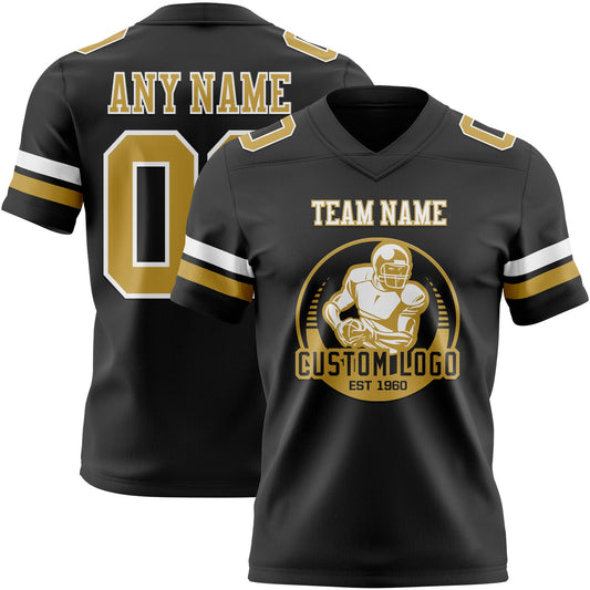 Custom Black Old Gold-White Mesh Authentic Football Jersey