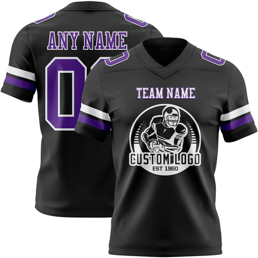 Custom Black Purple-White Mesh Authentic Football Jersey