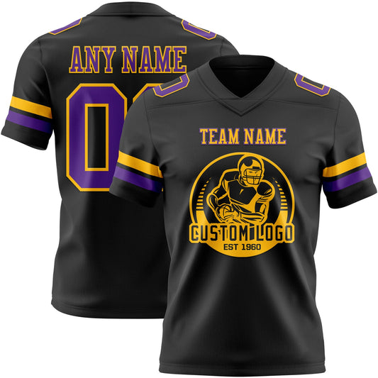 Custom Black Purple-Gold Mesh Authentic Football Jersey