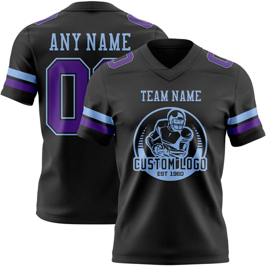 Custom Black Purple-Light Blue Mesh Authentic Football Jersey
