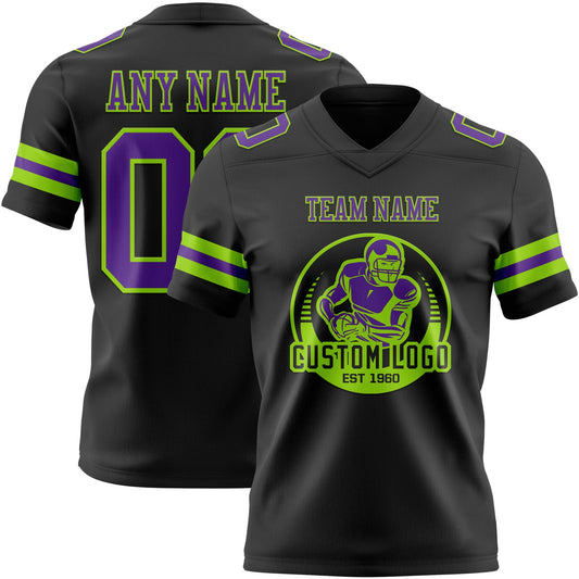 Custom Black Purple-Neon Green Mesh Authentic Football Jersey