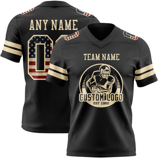 Custom Black Vintage USA Flag-Cream Mesh Authentic Football Jersey