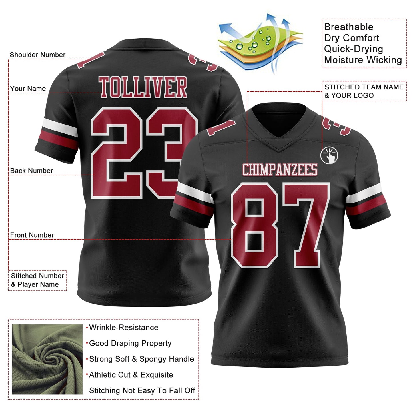 Custom Black Cardinal-White Mesh Authentic Football Jersey