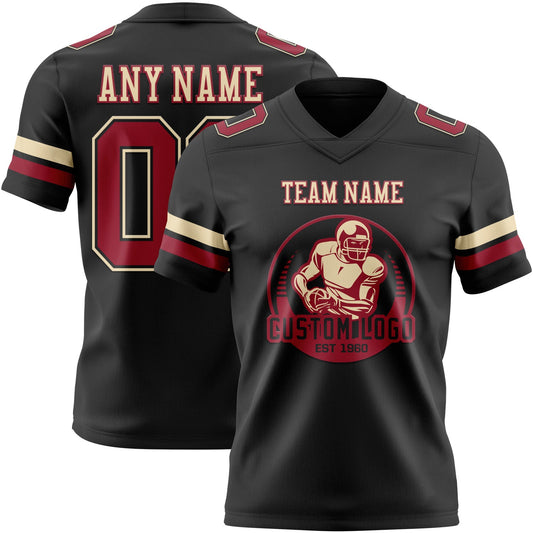 Custom Black Cardinal-Cream Mesh Authentic Football Jersey