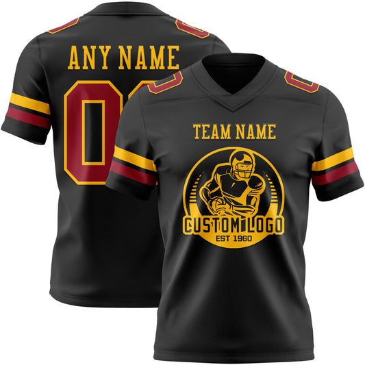 Custom Black Cardinal-Gold Mesh Authentic Football Jersey