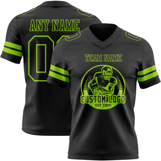 Custom Black Neon Green Mesh Authentic Football Jersey