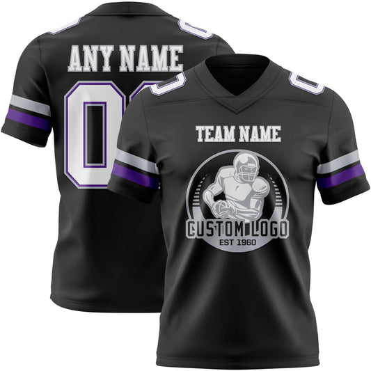 Custom Black White Purple-Gray Mesh Authentic Football Jersey