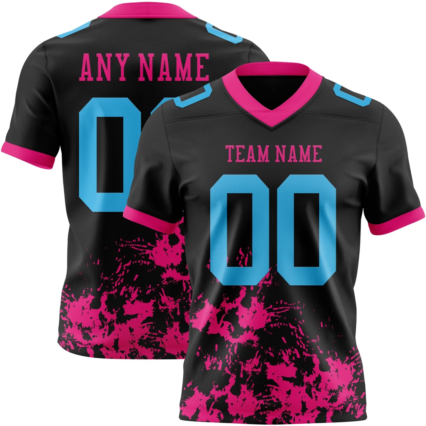 Custom Black Sky Blue-Hot Pink Splash Mesh Authentic Football Jersey