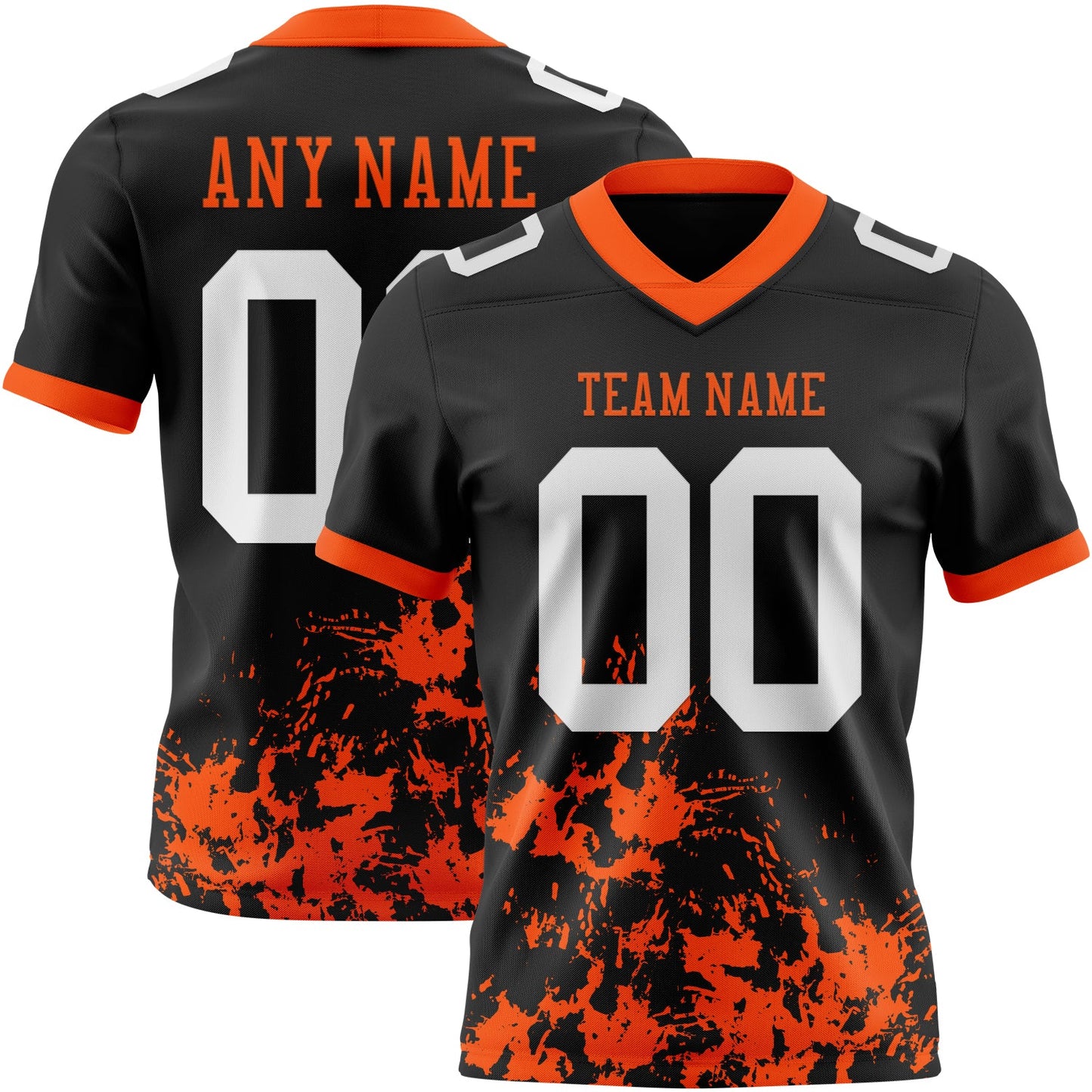 Custom Black White-Orange Splash Mesh Authentic Football Jersey