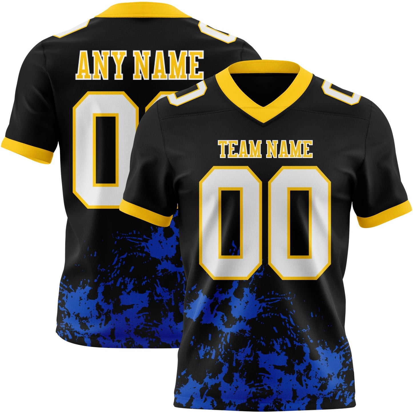 Custom Black White Thunder Blue-Yellow Splash Mesh Authentic Football Jersey