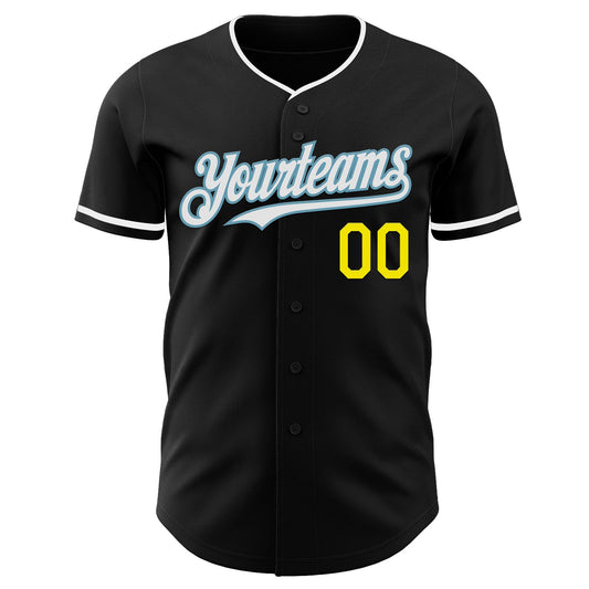 Custom Black Light Yellow Shadow Blue-White Authentic Baseball Jersey