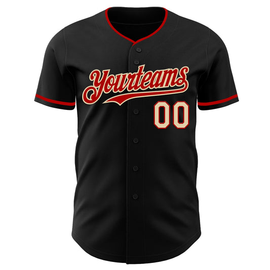 Custom Black Cream-Red Authentic Baseball Jersey