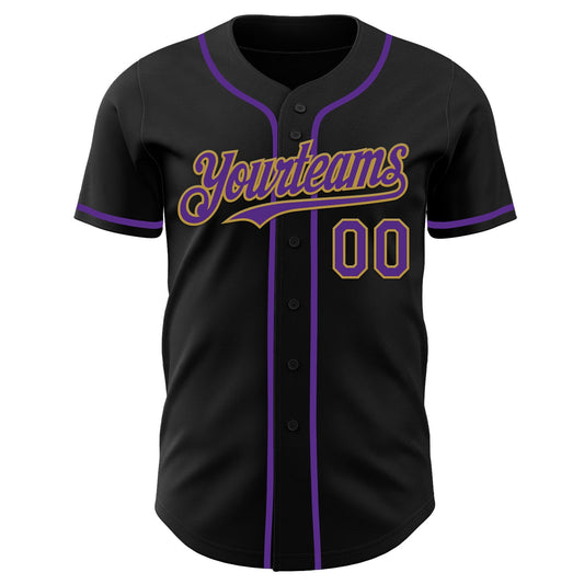 Custom Black Purple-Old Gold Authentic Baseball Jersey