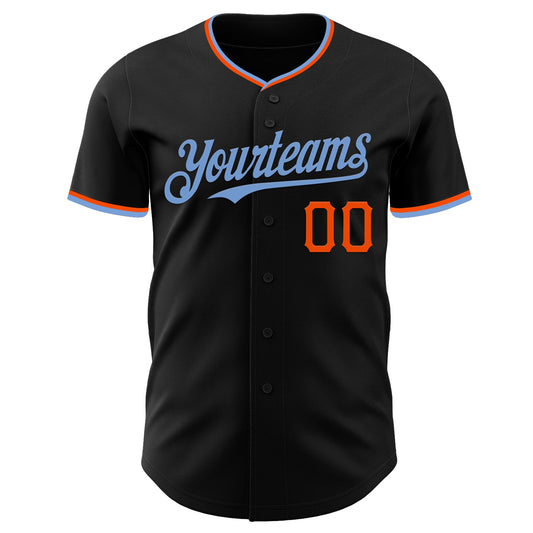 Custom Black Powder Blue-Orange Authentic Baseball Jersey