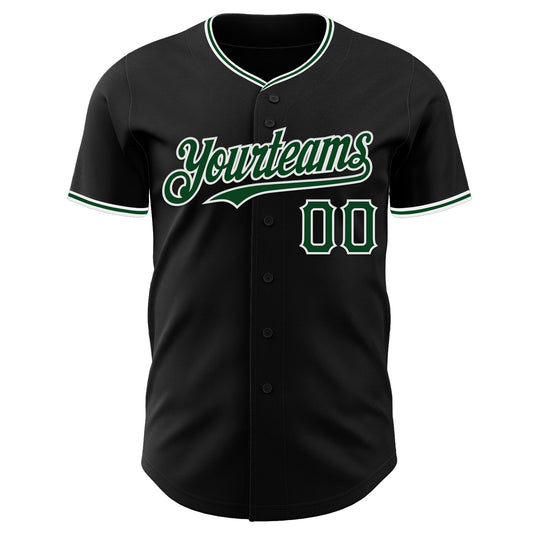 Custom Black Green-White Authentic Baseball Jersey