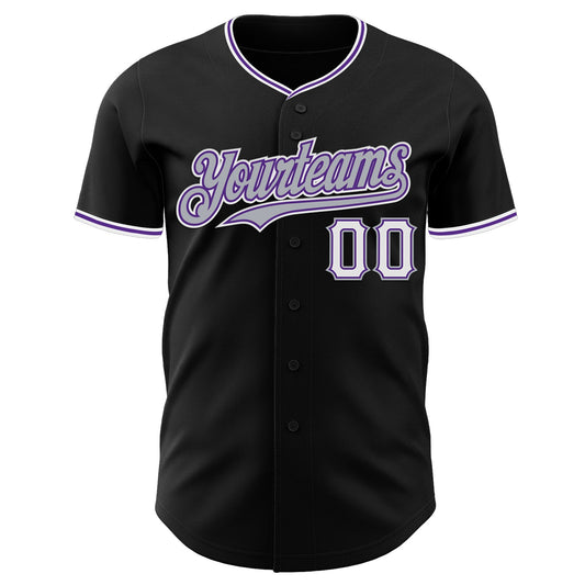 Custom Black Gray Purple-White Authentic Baseball Jersey