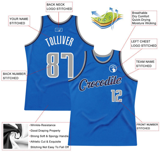 Custom Blue Gray-Navy Authentic Throwback Basketball Jersey