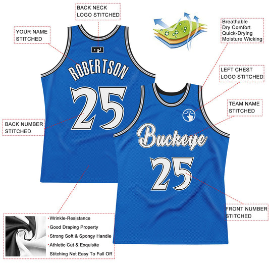 Custom Blue White-Black Authentic Throwback Basketball Jersey