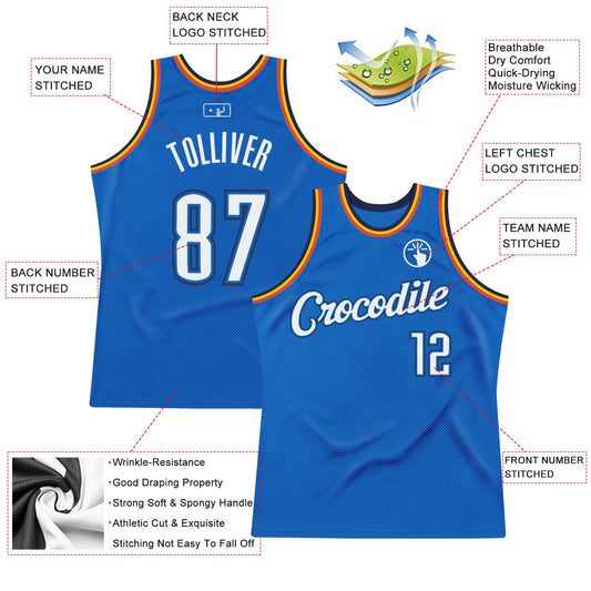 Custom Blue White-Navy Authentic Throwback Basketball Jersey