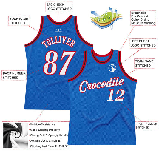 Custom Blue White-Red Authentic Throwback Basketball Jersey