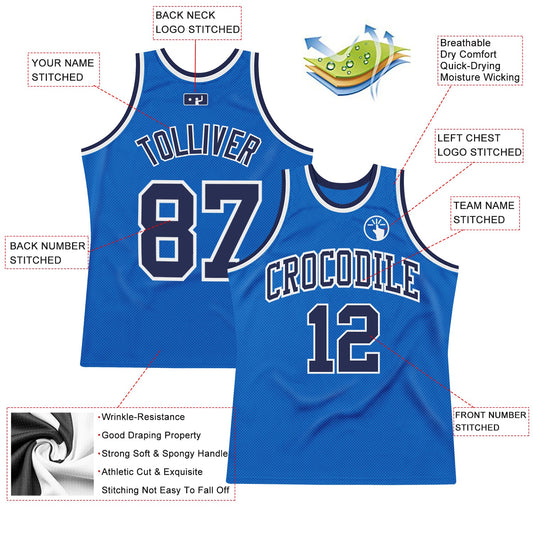 Custom Blue Navy-White Authentic Throwback Basketball Jersey