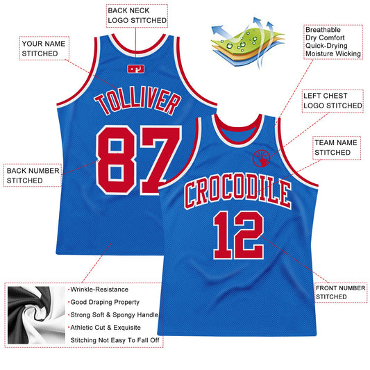 Custom Blue Red-White Authentic Throwback Basketball Jersey