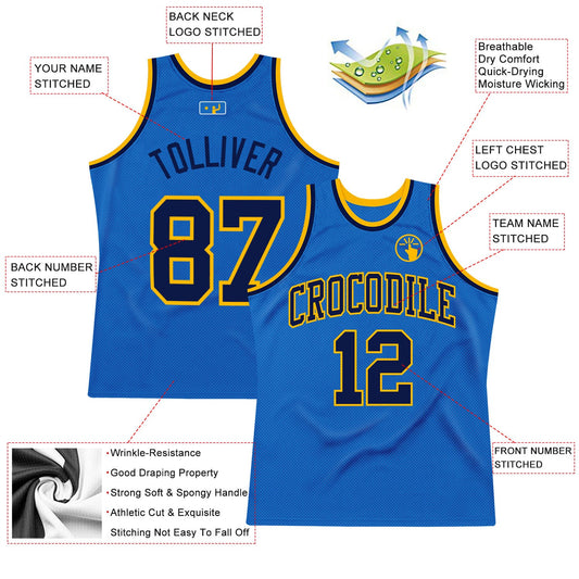 Custom Blue Navy-Gold Authentic Throwback Basketball Jersey