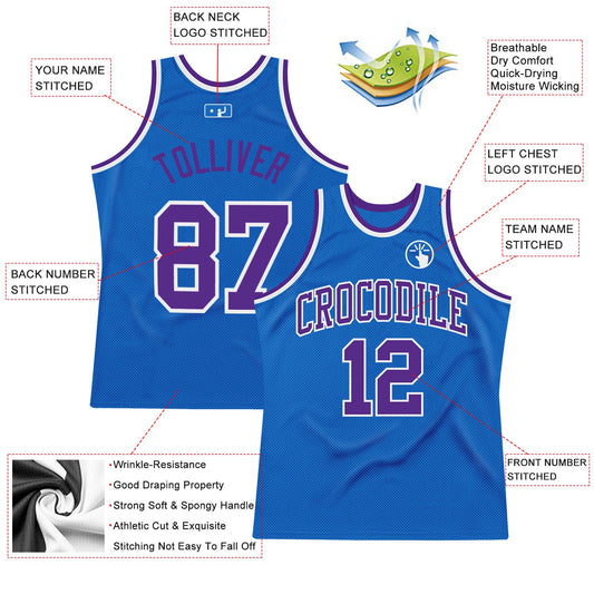 Custom Blue Purple-White Authentic Throwback Basketball Jersey