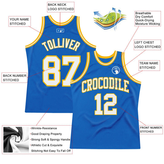 Custom Blue White-Gold Authentic Throwback Basketball Jersey