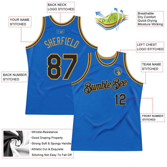 Custom Blue Black-Old Gold Authentic Throwback Basketball Jersey