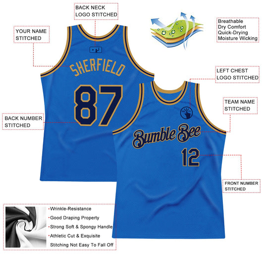 Custom Blue Navy-Old Gold Authentic Throwback Basketball Jersey