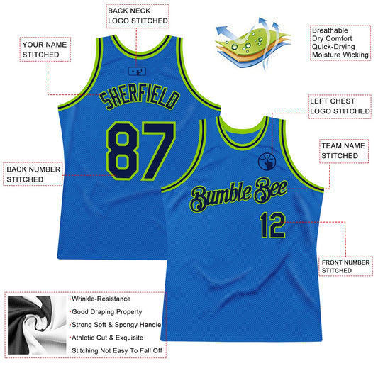 Custom Blue Navy-Neon Green Authentic Throwback Basketball Jersey