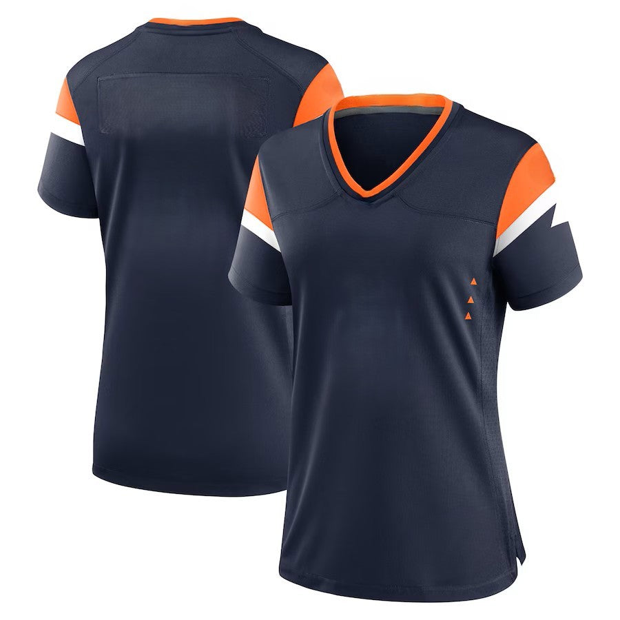 Custom Women's Broncos Orange/Navy/White Exact Replica Football Jersey