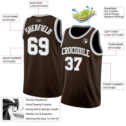 Custom Brown White-Gray Authentic Basketball Jersey