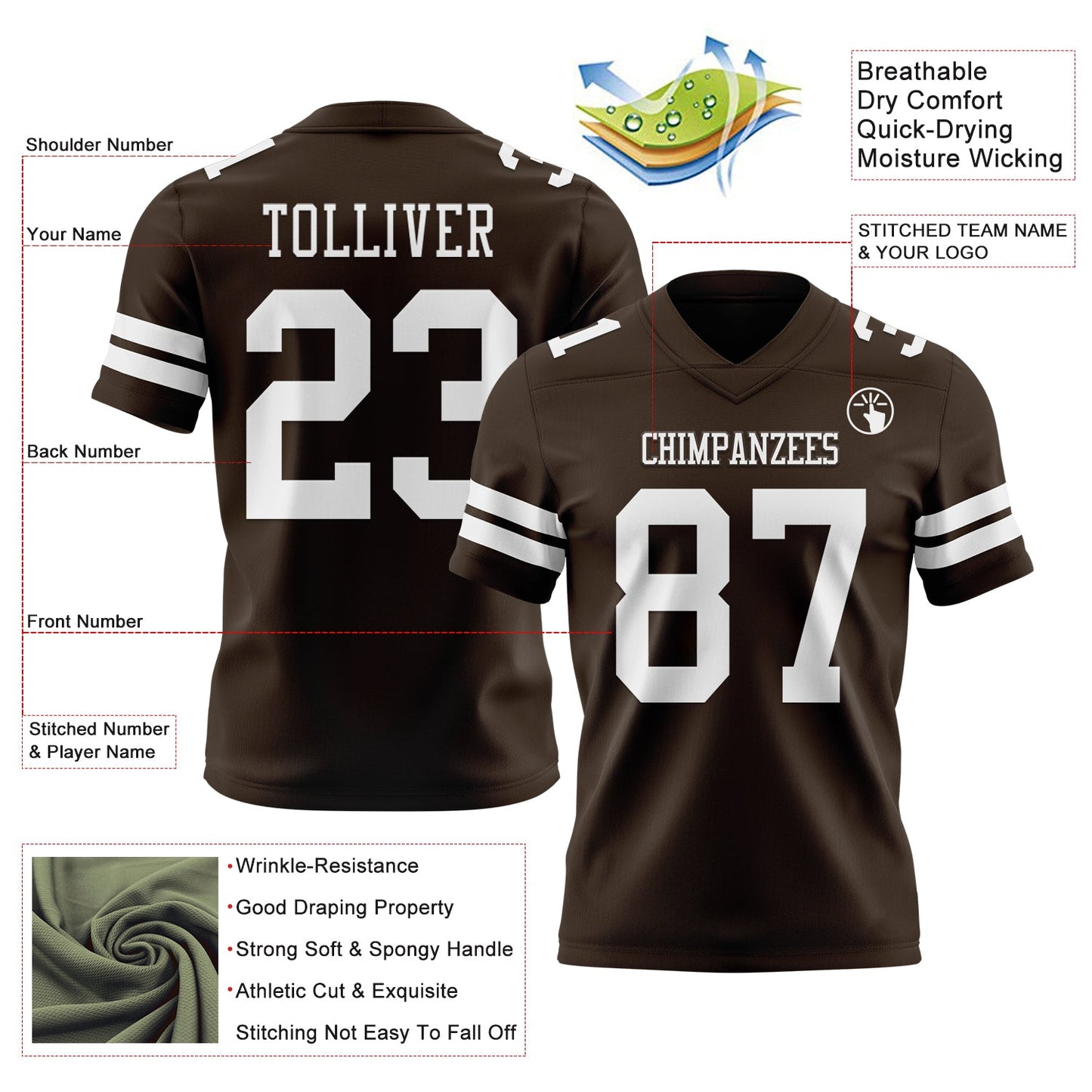 Custom Brown White Mesh Authentic Football Jersey