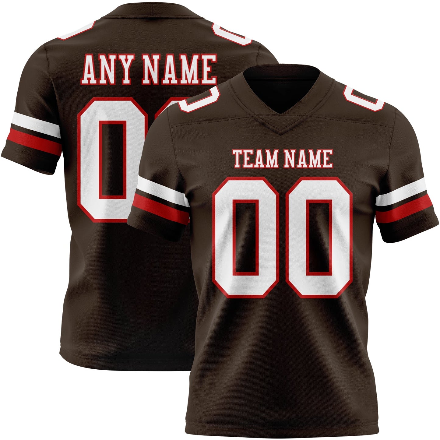 Custom Brown White-Red Mesh Authentic Football Jersey