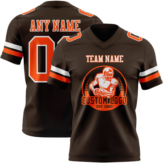 Custom Brown Orange-White Mesh Authentic Football Jersey