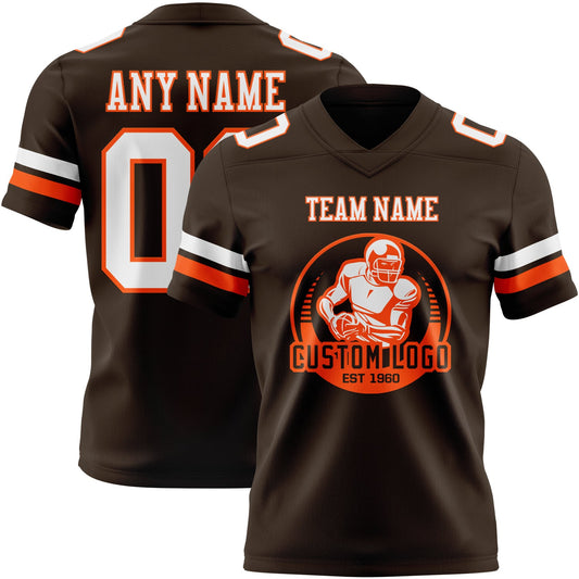 Custom Brown White-Orange Mesh Authentic Football Jersey