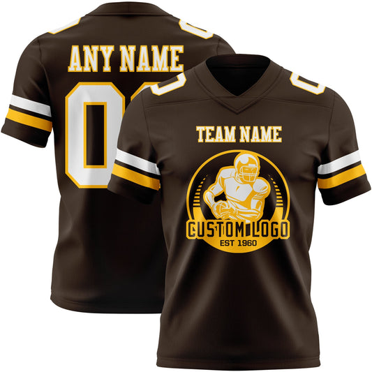 Custom Brown White-Gold Mesh Authentic Football Jersey