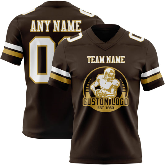 Custom Brown White-Old Gold Mesh Authentic Football Jersey
