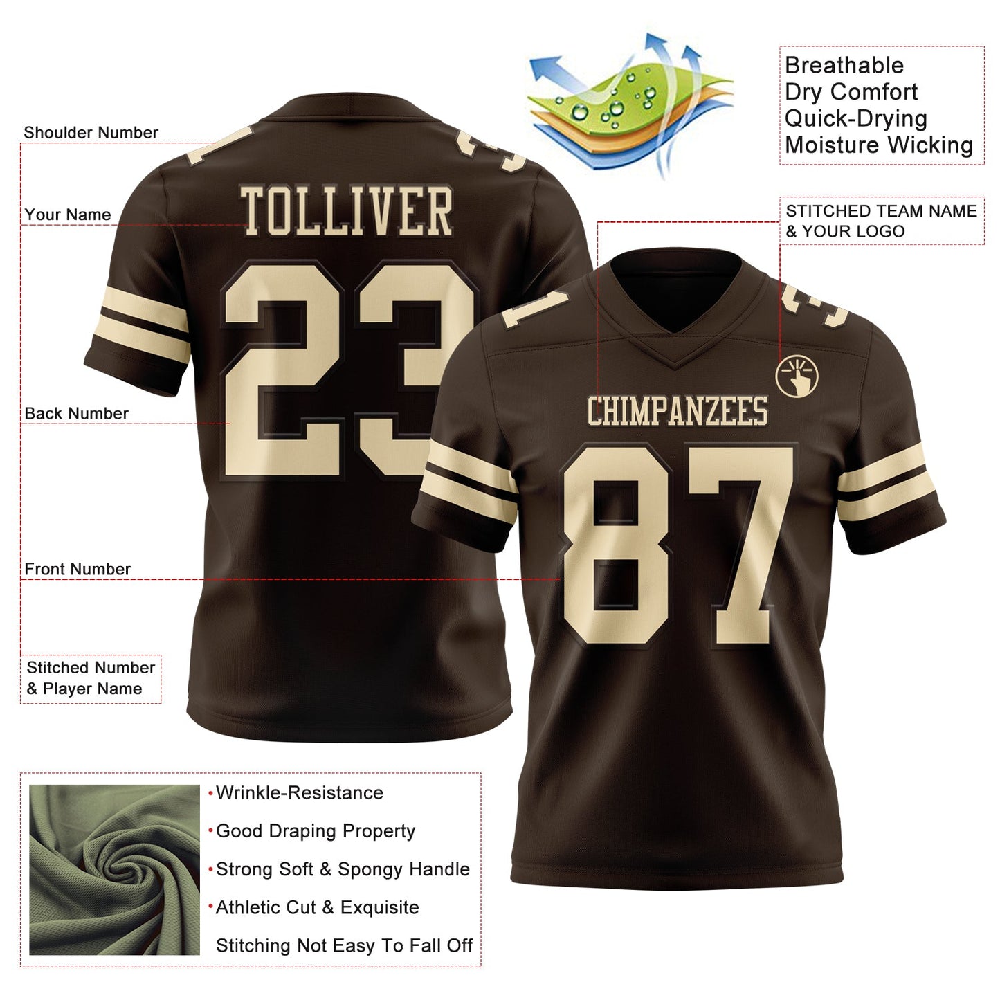 Custom Brown Cream Mesh Authentic Football Jersey