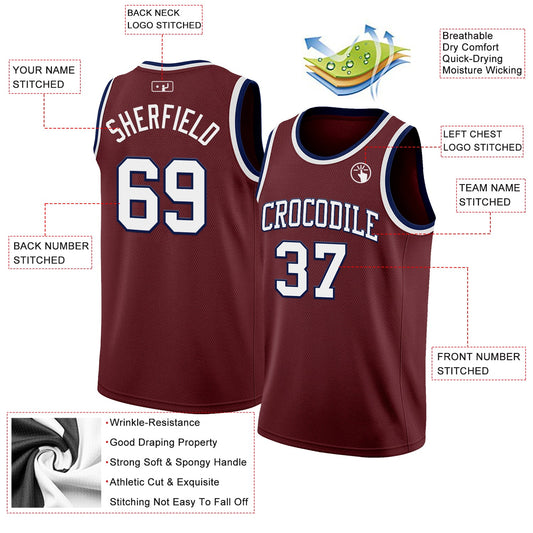 Custom Burgundy White-Navy Authentic Basketball Jersey