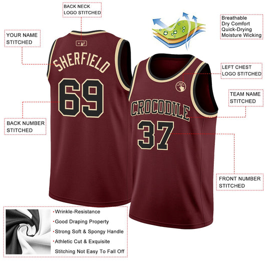 Custom Burgundy Black-Cream Authentic Basketball Jersey