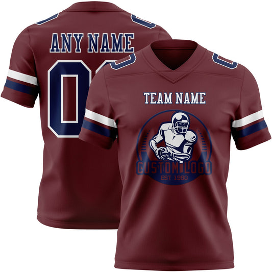 Custom Burgundy Navy-White Mesh Authentic Football Jersey