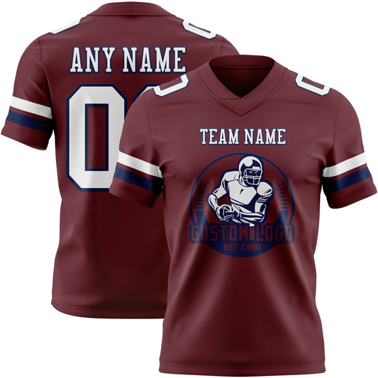 Custom Burgundy White-Navy Mesh Authentic Football Jersey