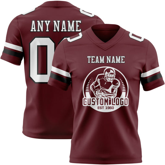 Custom Burgundy White-Black Mesh Authentic Football Jersey