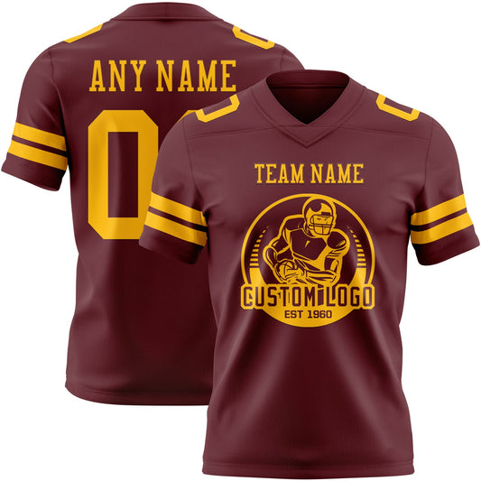 Custom Burgundy Gold Mesh Authentic Football Jersey